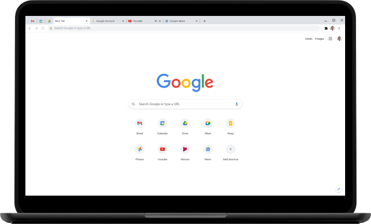 كمبيوتر محمول يعرض صفحة Google.com الرئيسية