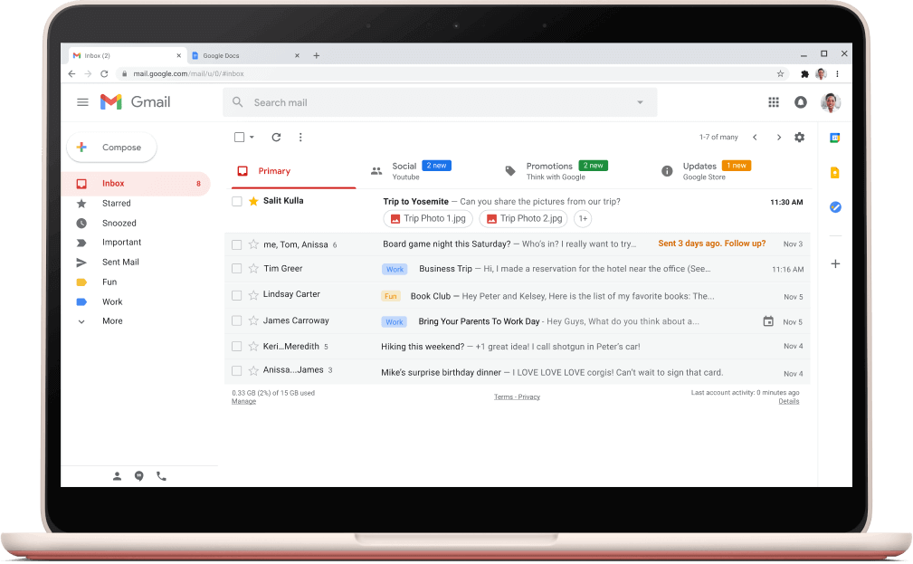 شاشة لواجهة Gmail تعرض رسائل إلكترونية